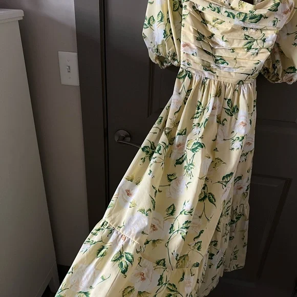Abercrombie & Fitch | Yellow Floral Emerson Poplin Puff Sleeve Midi Dress - Picture 9 of 14